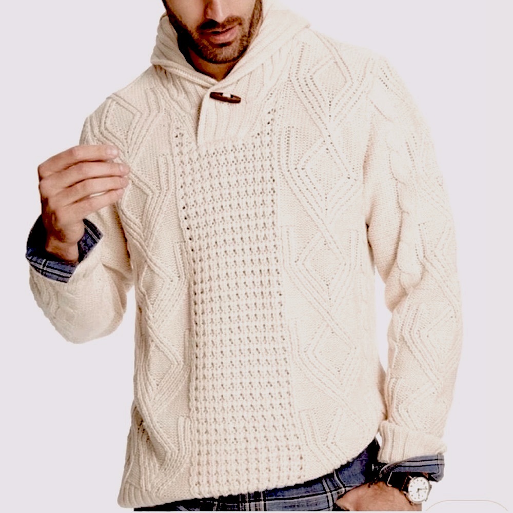 Weatherproof Original Mens Vintage Cream Cable Knit Shawl Collar Sweater Sz S
